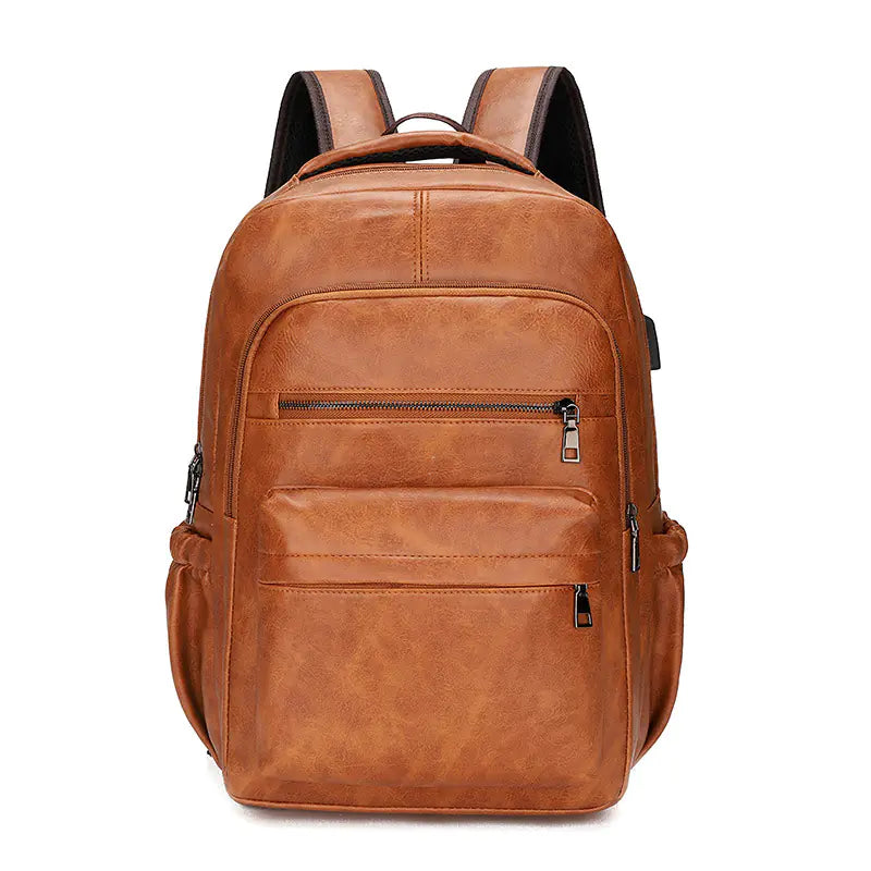 Retro Soft Leather Men's Backpack for Business Travel