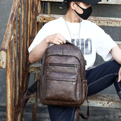 Retro Soft Leather Men's Backpack for Business Travel