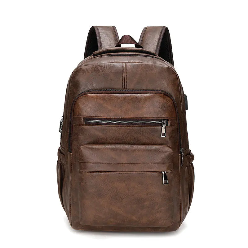 Retro Soft Leather Men's Backpack for Business Travel