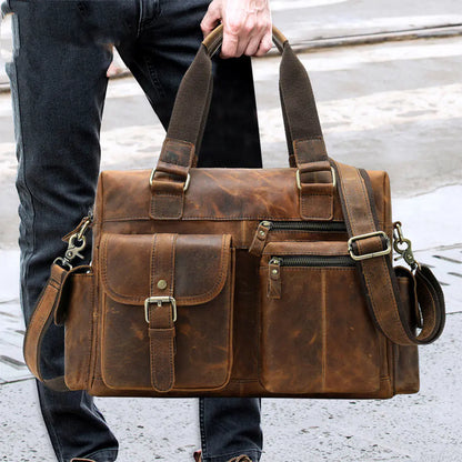 Retro Leather Men's Business Travel Duffel Bag